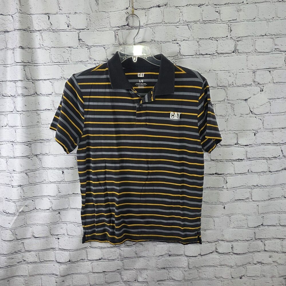 Caterpillar Men's Large Black-Yellow Striped Cotton Blend Shirt